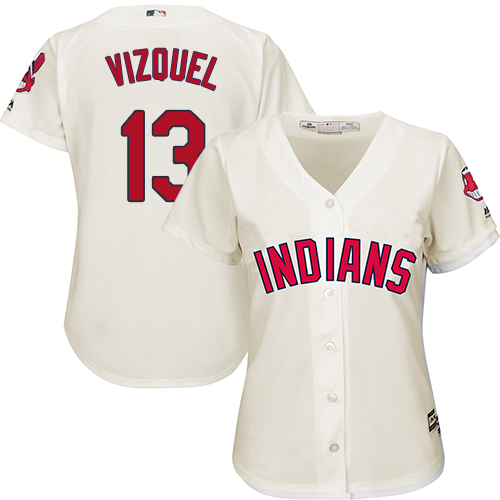 Indians #13 Omar Vizquel Cream Alternate Women's Stitched MLB Jersey - Click Image to Close